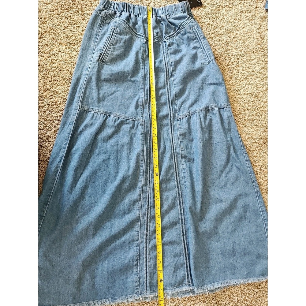 Women Maxi Skirt Size Small Pockets Blue Elastic Waist Casual Career No Slit - Picture 7 of 10